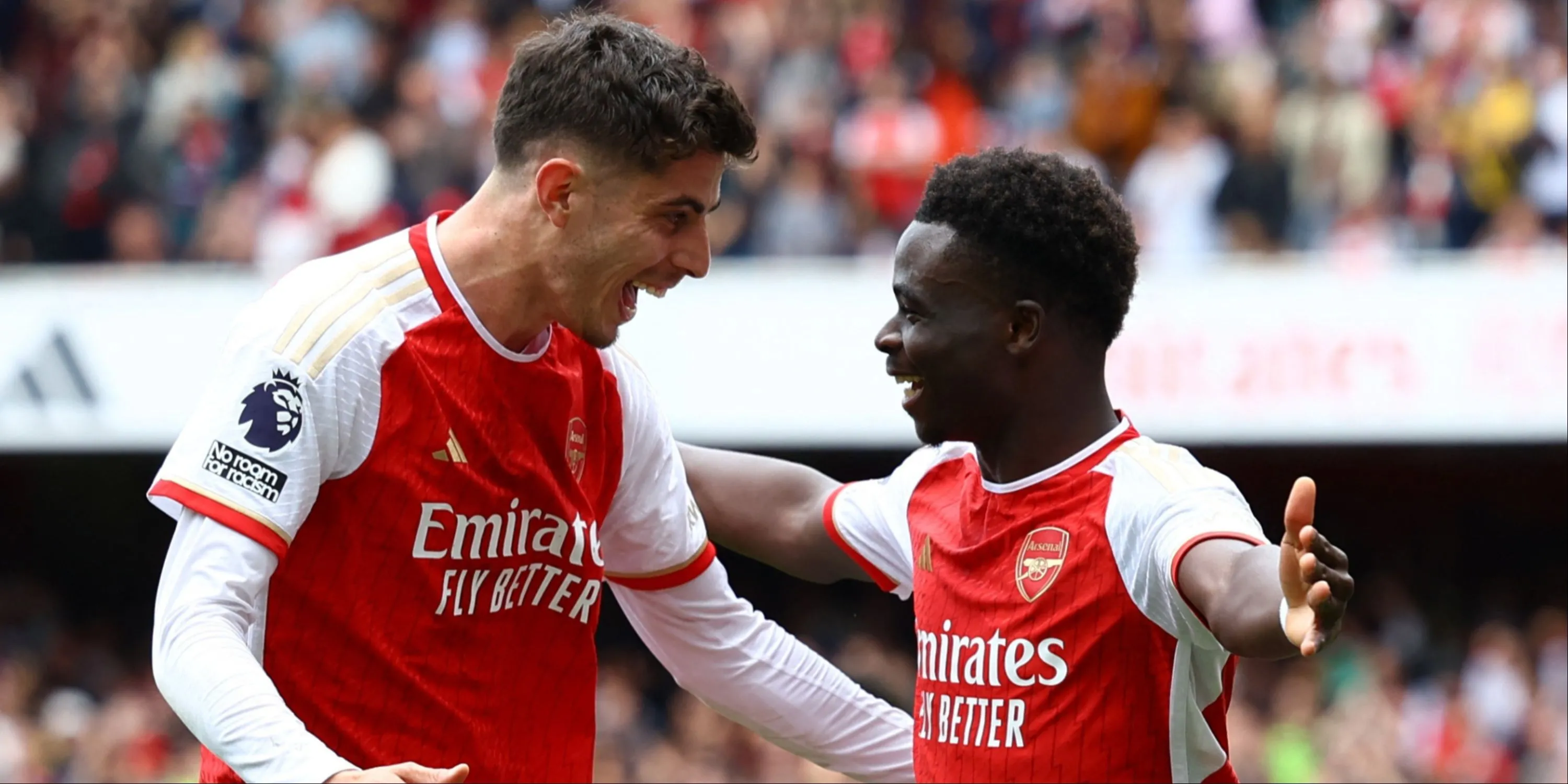 Kai Havertz và Bukayo Saka chia vui bàn thắng trong trận đấu của Arsenal
