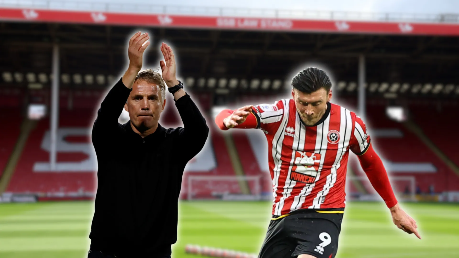 Phil Parkinson và Kieffer Moore, hai nhân vật chính trong thương vụ chuyển nhượng gây sốt giữa Wrexham và Sheffield United.