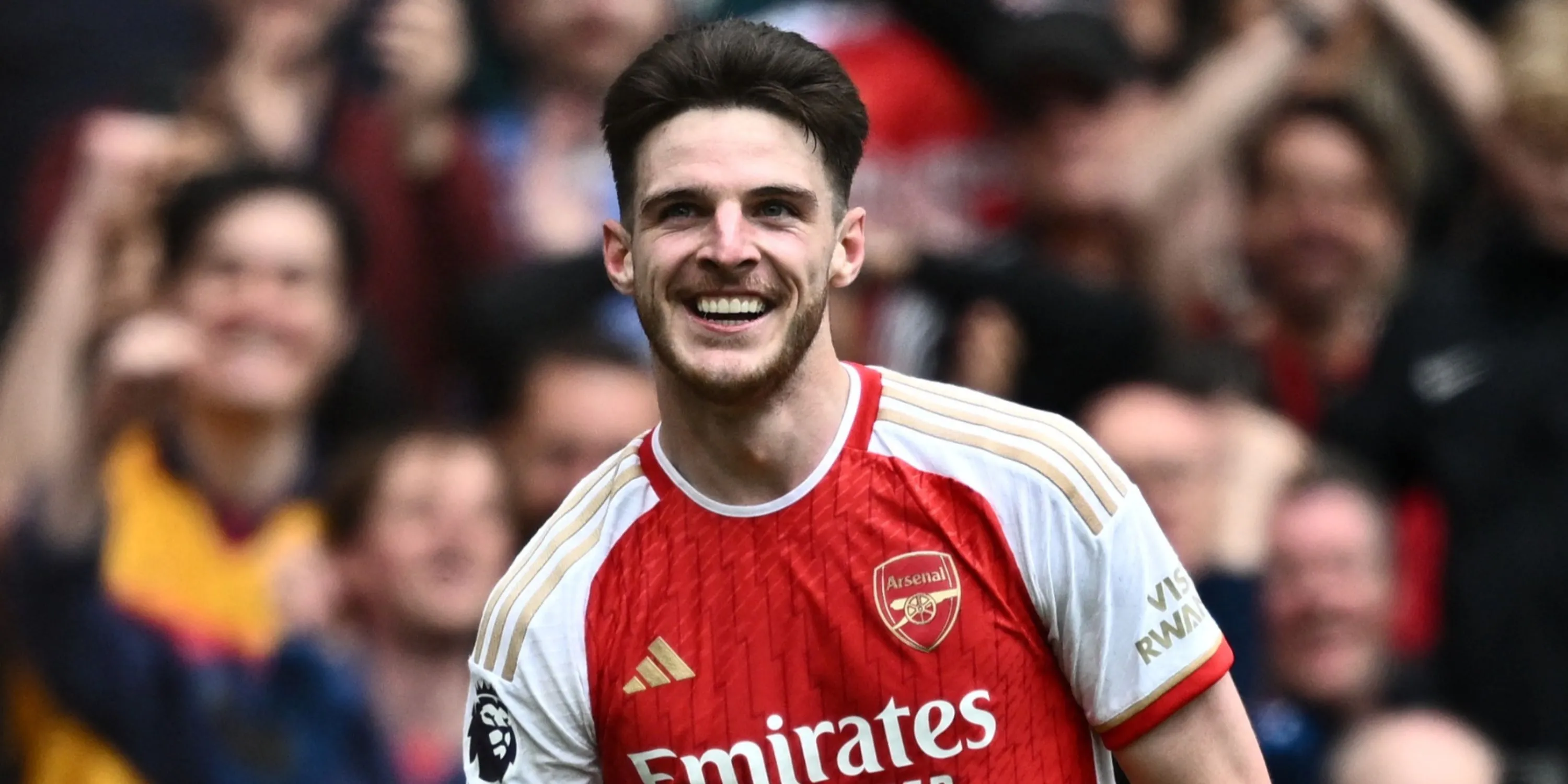 Tiền vệ Declan Rice ăn mừng sau khi ghi bàn cho Arsenal