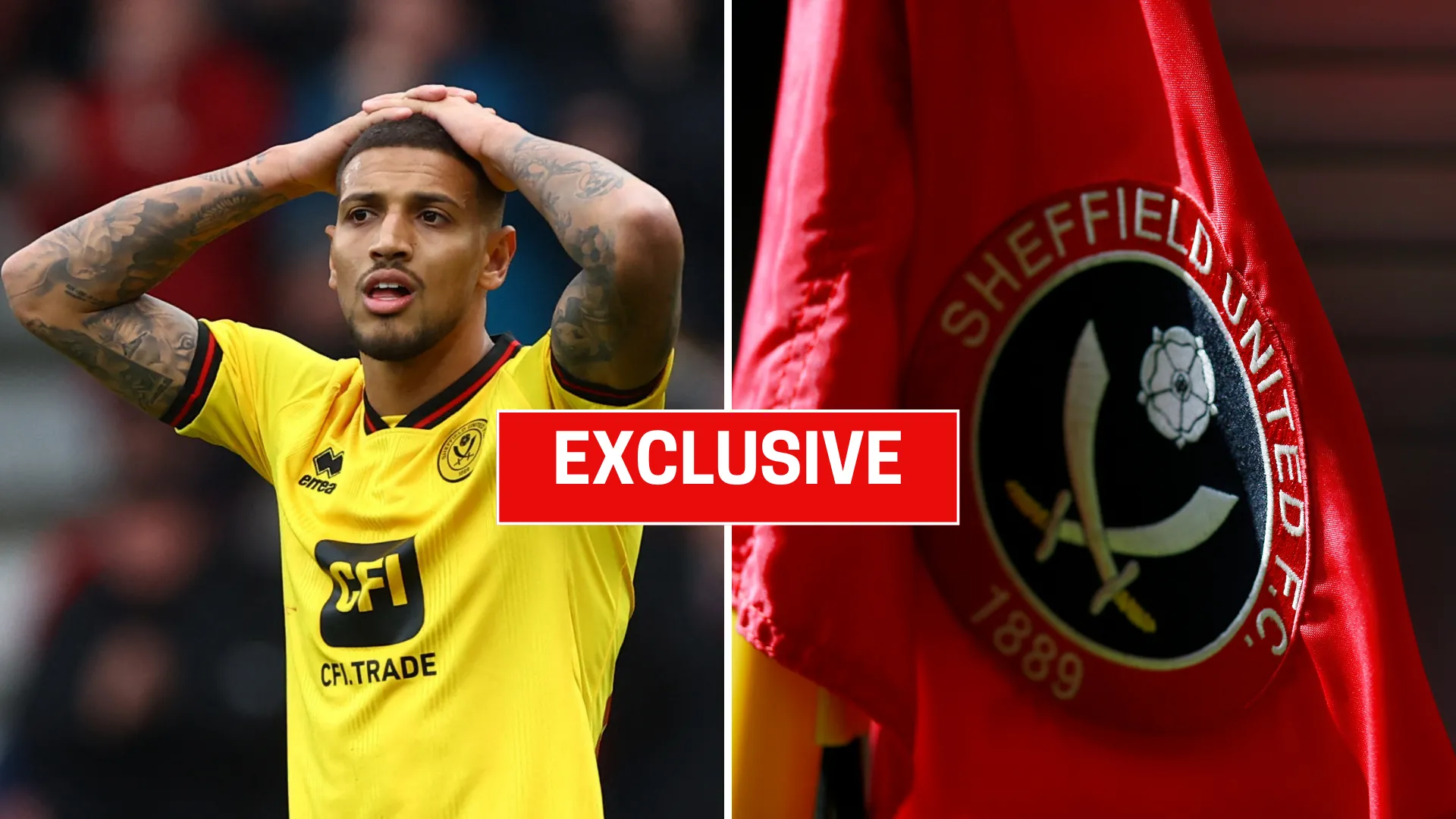 Tiền vệ Vini Souza của Sheffield United tranh bóng trên sân