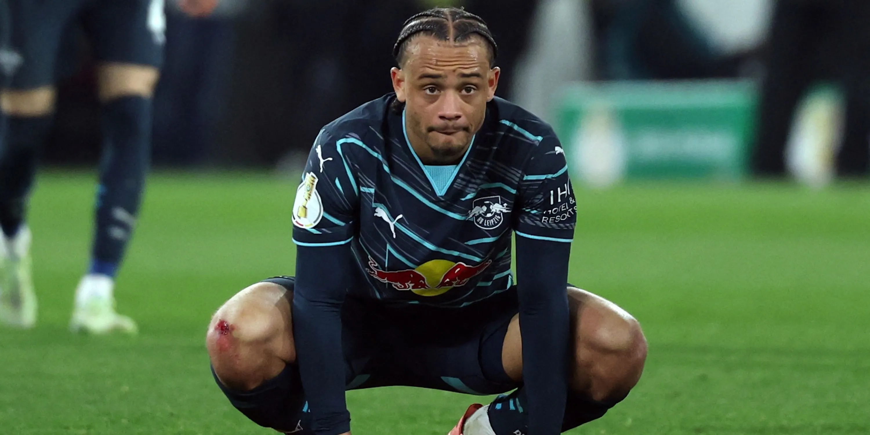 Xavi Simons với biểu cảm trong trận đấu của RB Leipzig